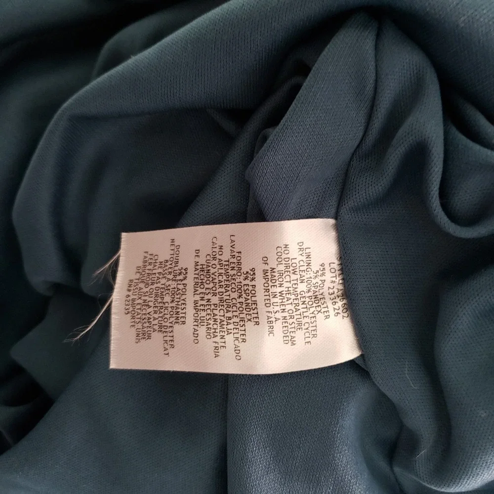 Betsy & Adam Dress Size 12 Mallard Teal Ruched Mock Neck Draped Maxi Gown - Picture 10 of 11